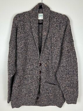 Carraig Donn Men's Shawl Collar Button-Up Cardigan Speckled Brown Wool Size XXL